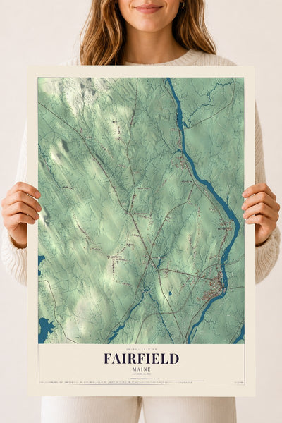 Fairfield, Maine map print - 18 x 24 archival matte print