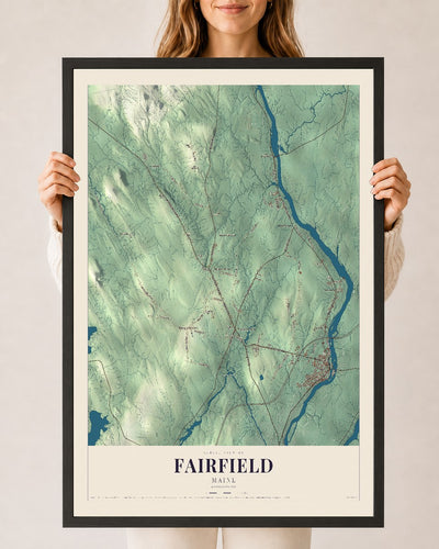 Fairfield, Maine map print - 24 x 36 black Ayous wood frame