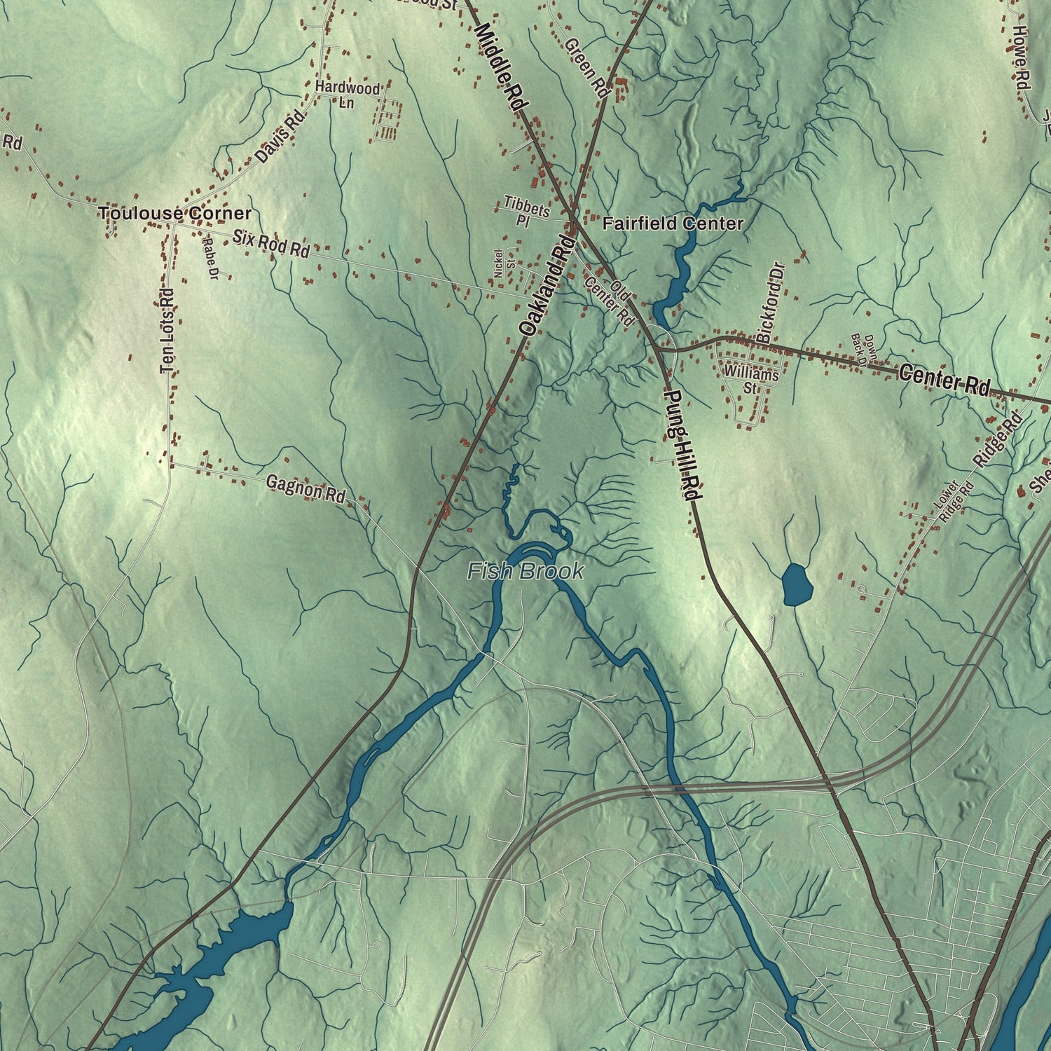 Terrain and local geography detail from the Fairfield, Maine map