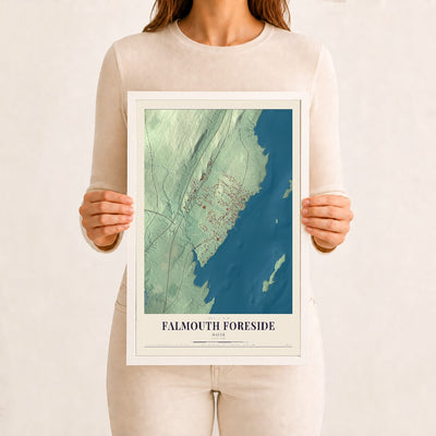Falmouth Foreside, Maine map print - 12 x 18 white Ayous wood frame
