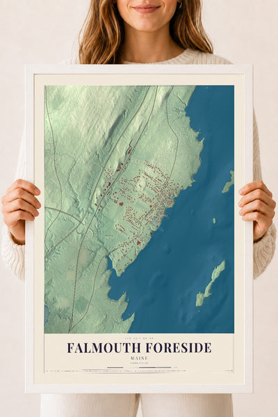 Falmouth Foreside, Maine map print - 18 x 24 white Ayous wood frame