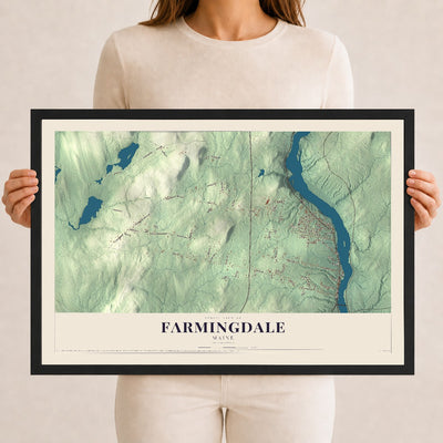 Farmingdale, Maine map print - 12 x 18 black Ayous wood frame
