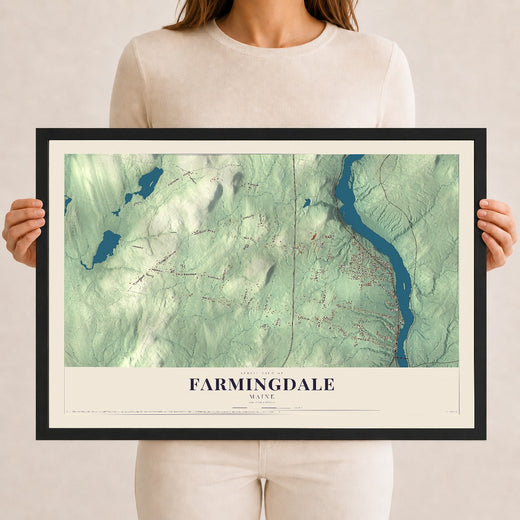 Map of Farmingdale, Maine, 12 x 18 inch print in a black wood frame