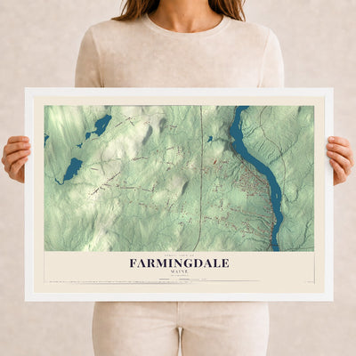 Farmingdale, Maine map print - 12 x 18 white Ayous wood frame