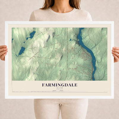 Farmingdale, Maine map print - 18 x 24 white Ayous wood frame