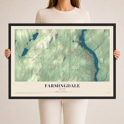 Farmingdale, Maine map print - 24 x 36 black Ayous wood frame