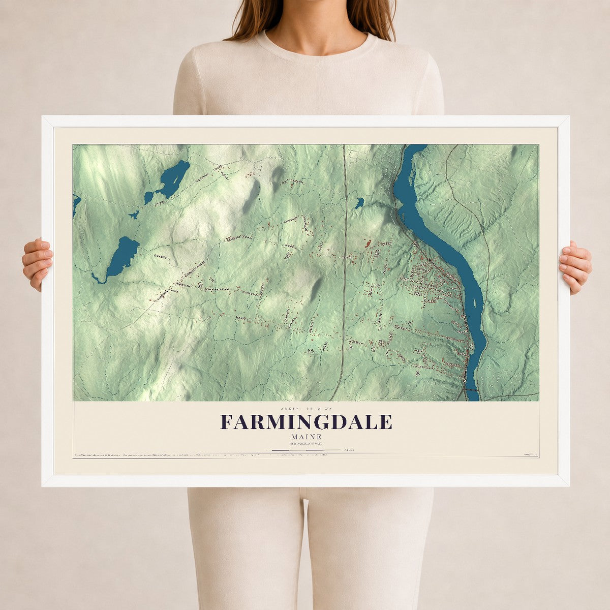 Farmingdale, Maine map print - 24 x 36 white Ayous wood frame
