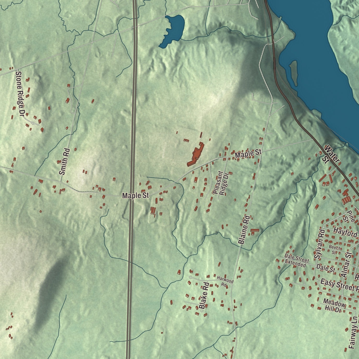 Terrain and local geography detail from the Farmingdale, Maine map