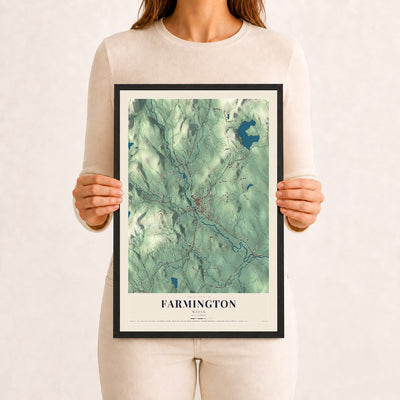 Farmington, Maine map print - 12 x 18 black Ayous wood frame