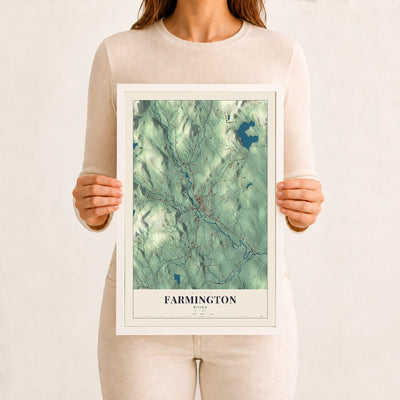 Farmington, Maine map print - 12 x 18 white Ayous wood frame