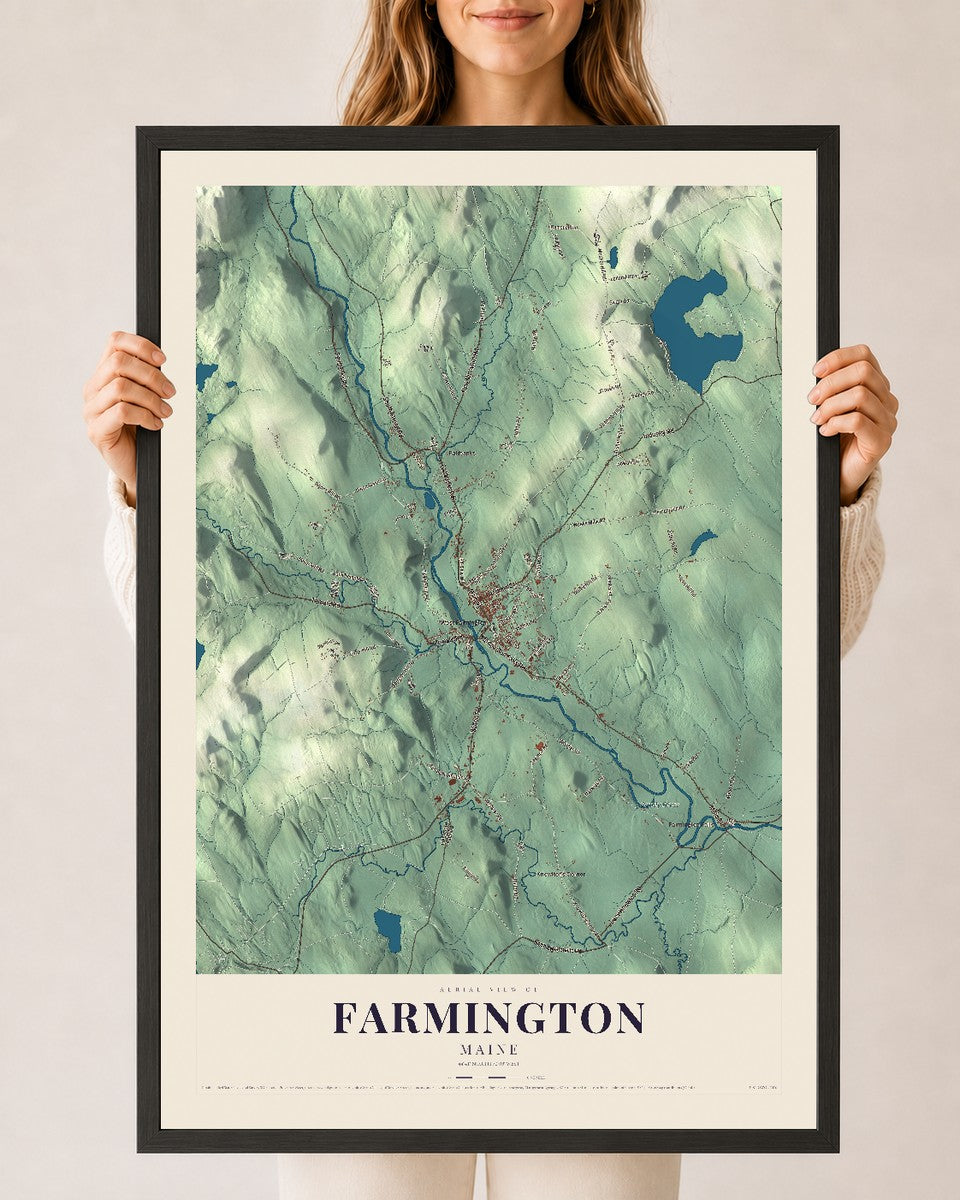 Farmington, Maine map print - 24 x 36 black Ayous wood frame
