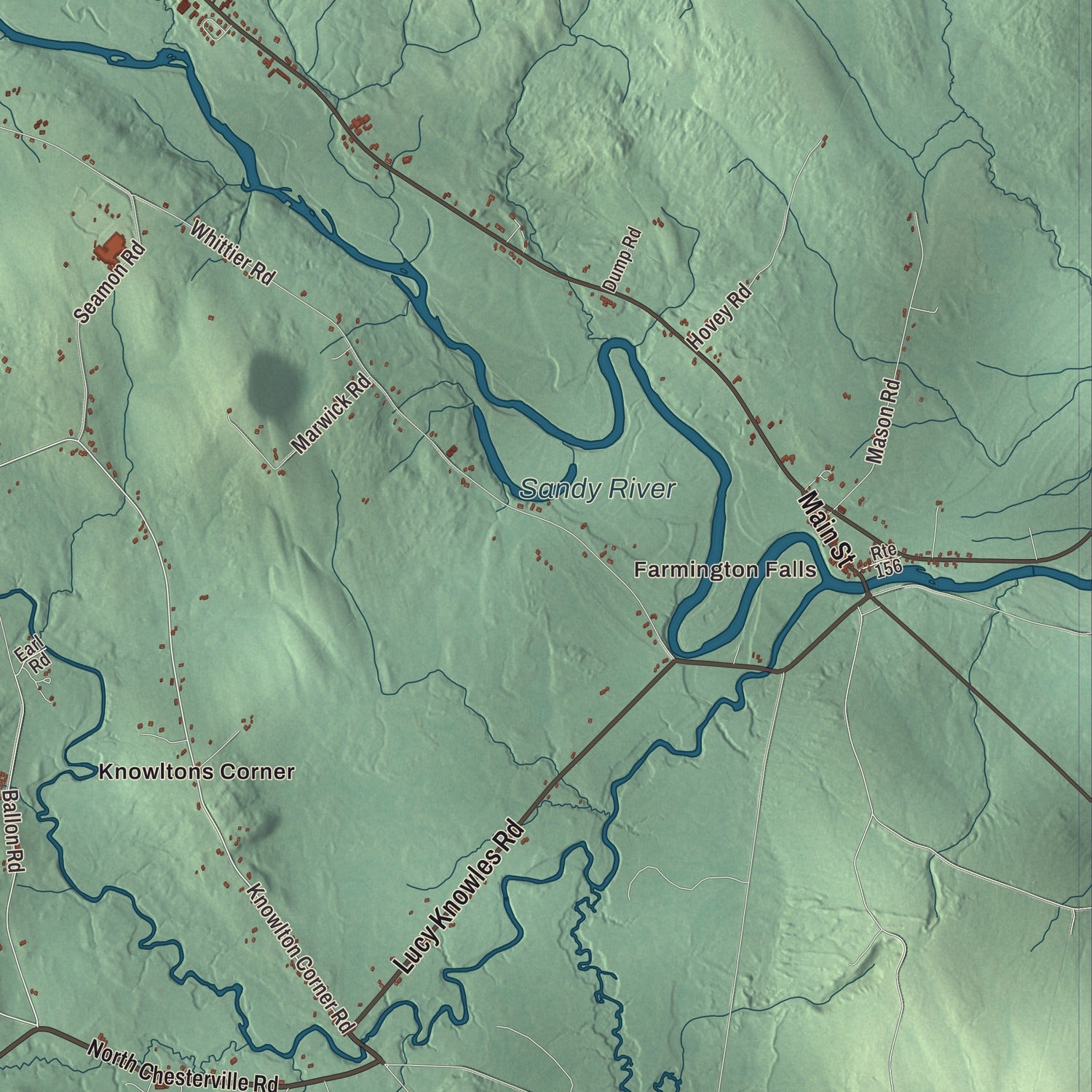 Terrain and local geography detail from the Farmington, Maine map
