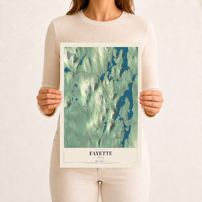 Fayette, Maine map print - 12 x 18 archival matte print