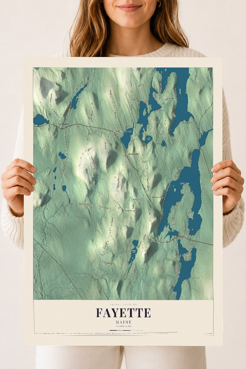 Fayette, Maine map print - 18 x 24 archival matte print