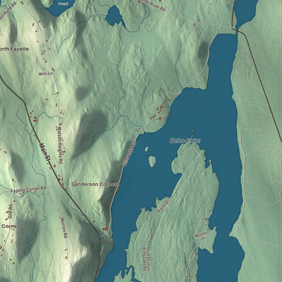 Terrain and local geography detail from the Fayette, Maine map
