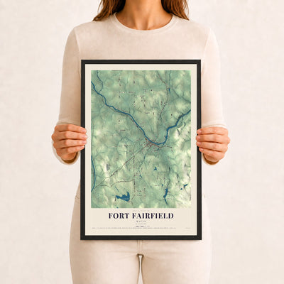 Fort Fairfield, Maine map print - 12 x 18 black Ayous wood frame