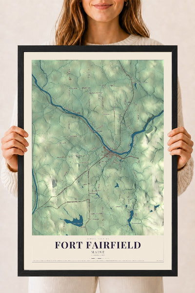 Fort Fairfield, Maine map print - 18 x 24 black Ayous wood frame
