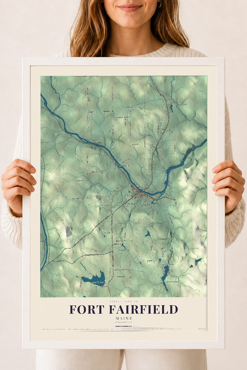 Fort Fairfield, Maine map print - 18 x 24 white Ayous wood frame