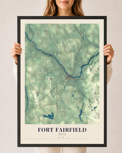 Fort Fairfield, Maine map print - 24 x 36 black Ayous wood frame