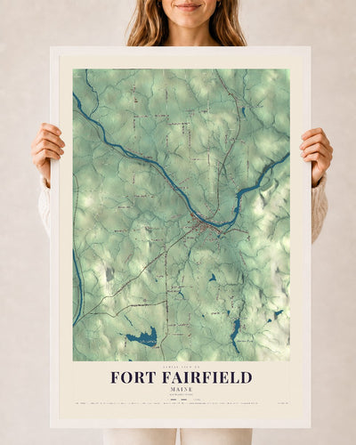 Fort Fairfield, Maine map print - 24 x 36 white Ayous wood frame