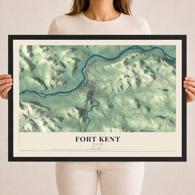 Fort Kent, Maine map print - 18 x 24 black Ayous wood frame