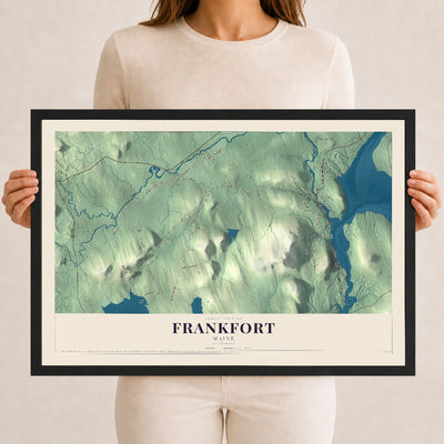 Frankfort, Maine map print - 12 x 18 black Ayous wood frame