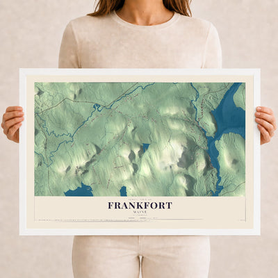Frankfort, Maine map print - 12 x 18 white Ayous wood frame