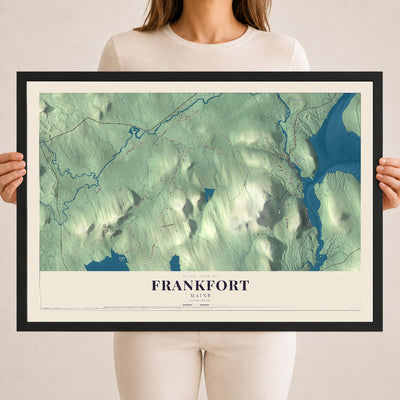 Frankfort, Maine map print - 18 x 24 black Ayous wood frame