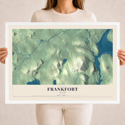 Frankfort, Maine map print - 18 x 24 white Ayous wood frame