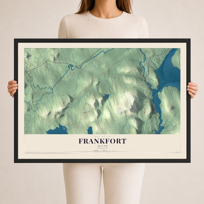 Frankfort, Maine map print - 24 x 36 black Ayous wood frame