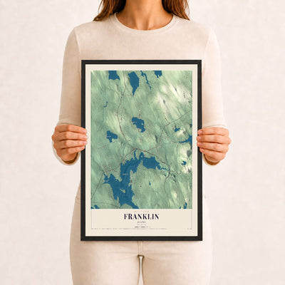 Franklin, Maine map print - 12 x 18 black Ayous wood frame