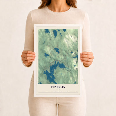 Franklin, Maine map print - 12 x 18 white Ayous wood frame