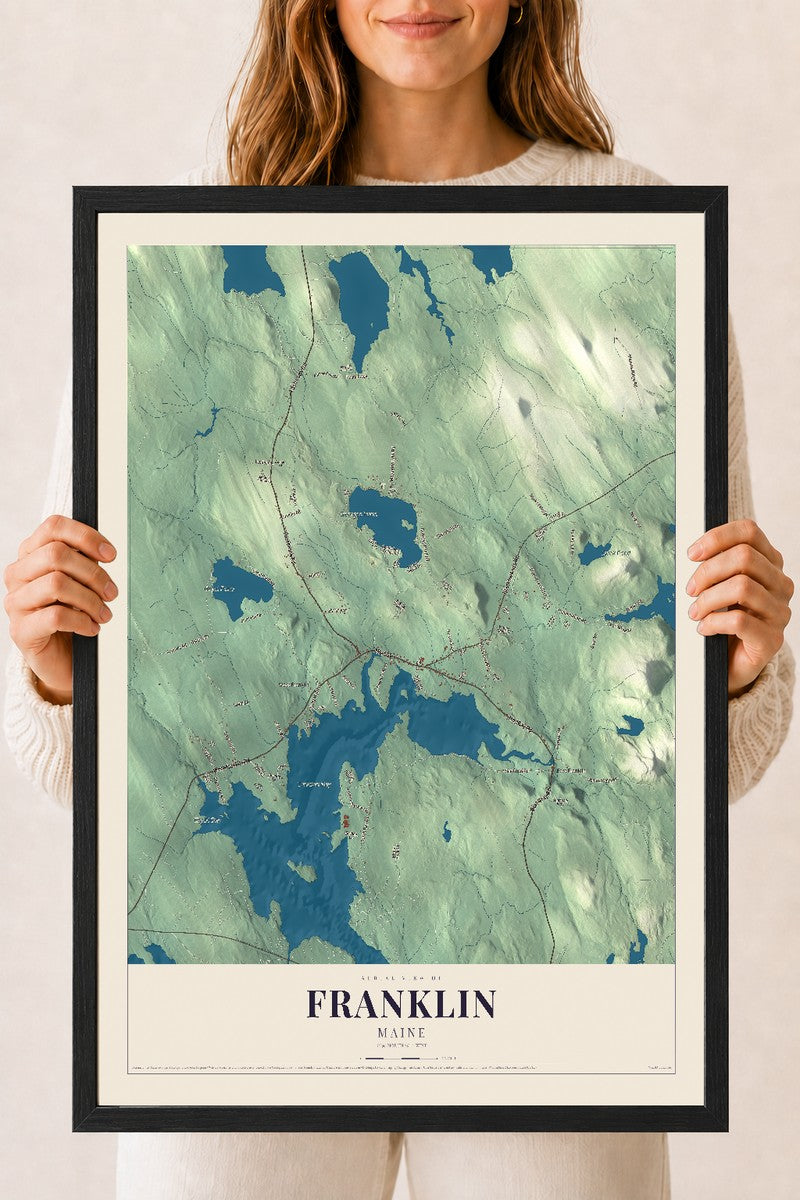 Franklin, Maine map print - 18 x 24 black Ayous wood frame