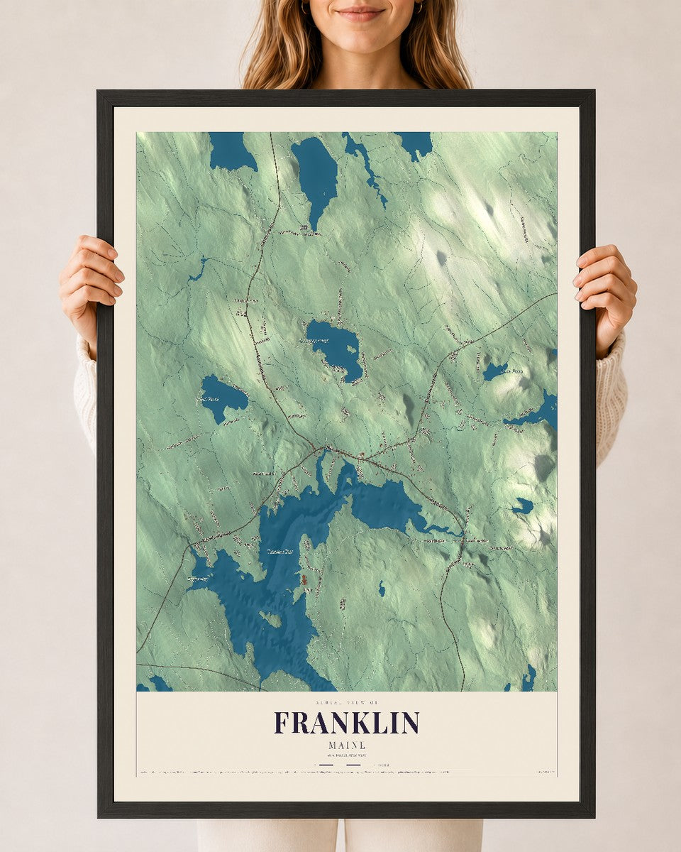 Franklin, Maine map print - 24 x 36 black Ayous wood frame