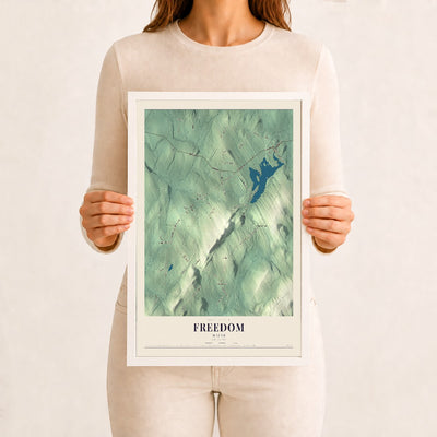 Freedom, Maine map print - 12 x 18 white Ayous wood frame