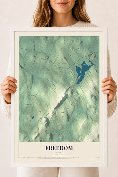 Freedom, Maine map print - 18 x 24 white Ayous wood frame