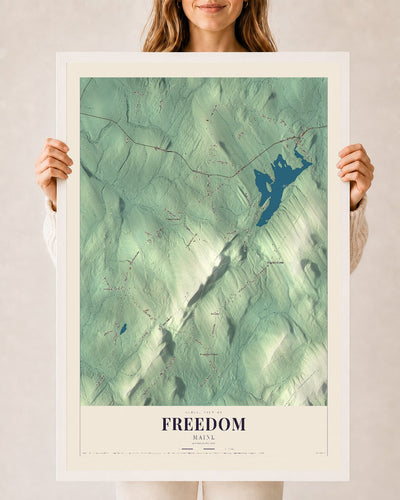 Freedom, Maine map print - 24 x 36 white Ayous wood frame