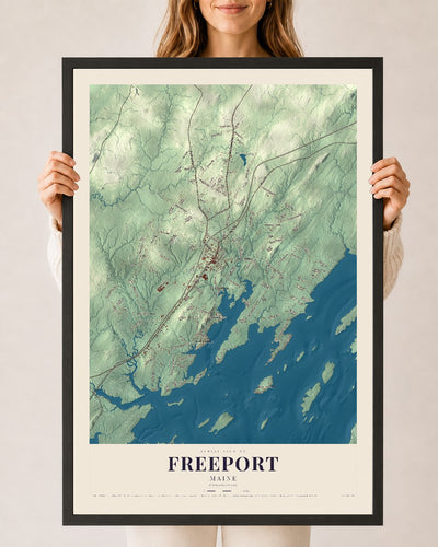 Freeport, Maine map print - 24 x 36 black Ayous wood frame
