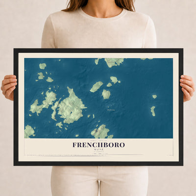 Frenchboro, Maine map print - 12 x 18 black Ayous wood frame