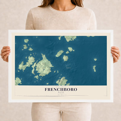Frenchboro, Maine map print - 12 x 18 white Ayous wood frame
