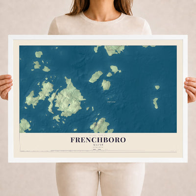 Frenchboro, Maine map print - 18 x 24 white Ayous wood frame