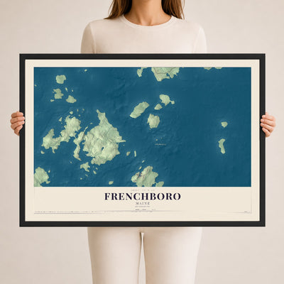 Frenchboro, Maine map print - 24 x 36 black Ayous wood frame
