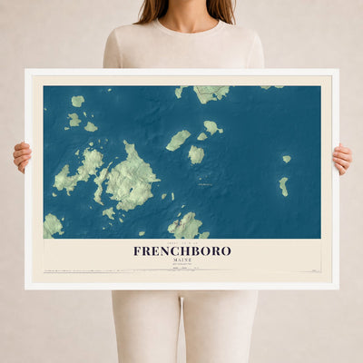 Frenchboro, Maine map print - 24 x 36 white Ayous wood frame