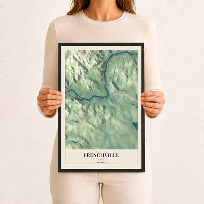 Frenchville, Maine map print - 12 x 18 black Ayous wood frame