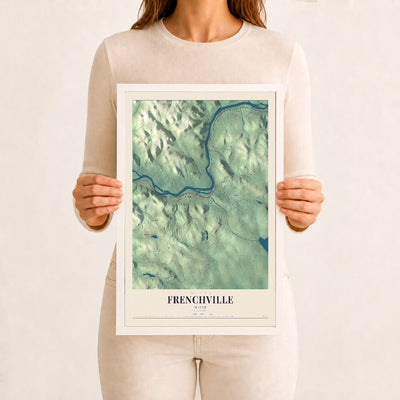 Frenchville, Maine map print - 12 x 18 white Ayous wood frame