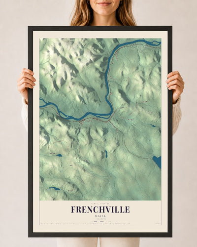 Frenchville, Maine map print - 24 x 36 black Ayous wood frame