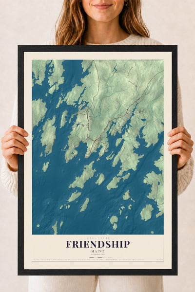 Friendship, Maine map print - 18 x 24 black Ayous wood frame