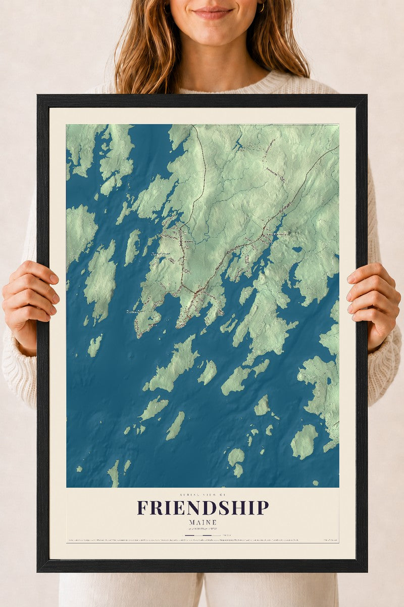 Friendship, Maine map print - 18 x 24 black Ayous wood frame