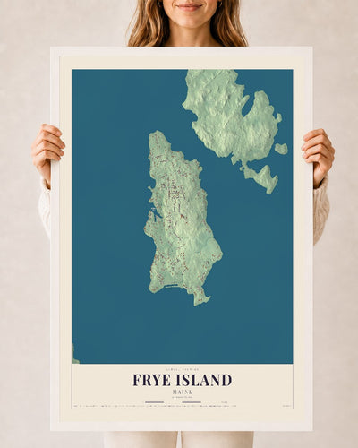 Frye Island, Maine map print - 24 x 36 white Ayous wood frame