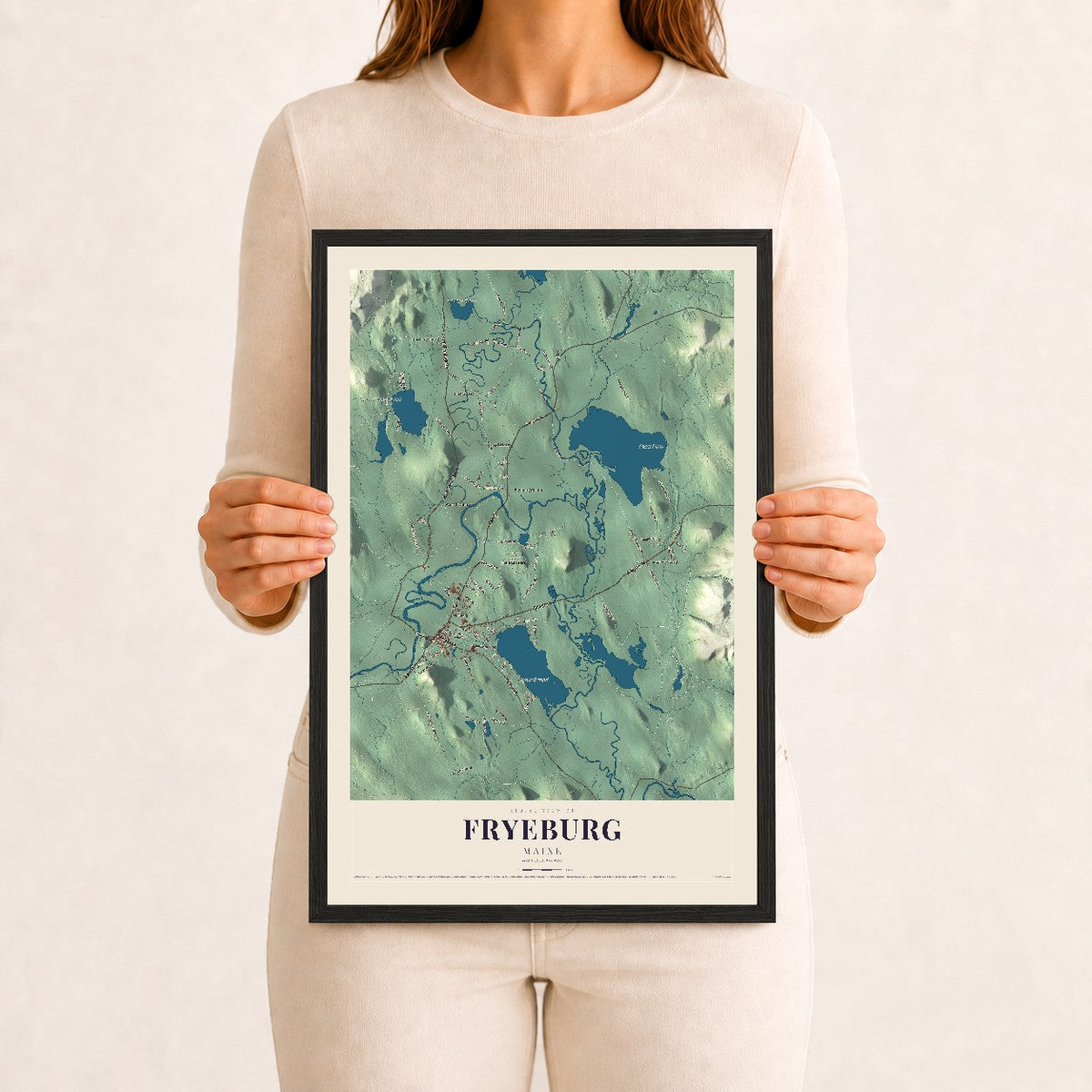 Fryeburg, Maine map print - 12 x 18 black Ayous wood frame